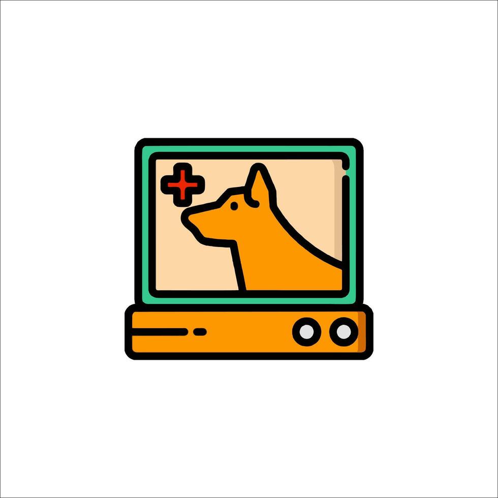 A dog is looking at a computer screen with a computer mouse vector