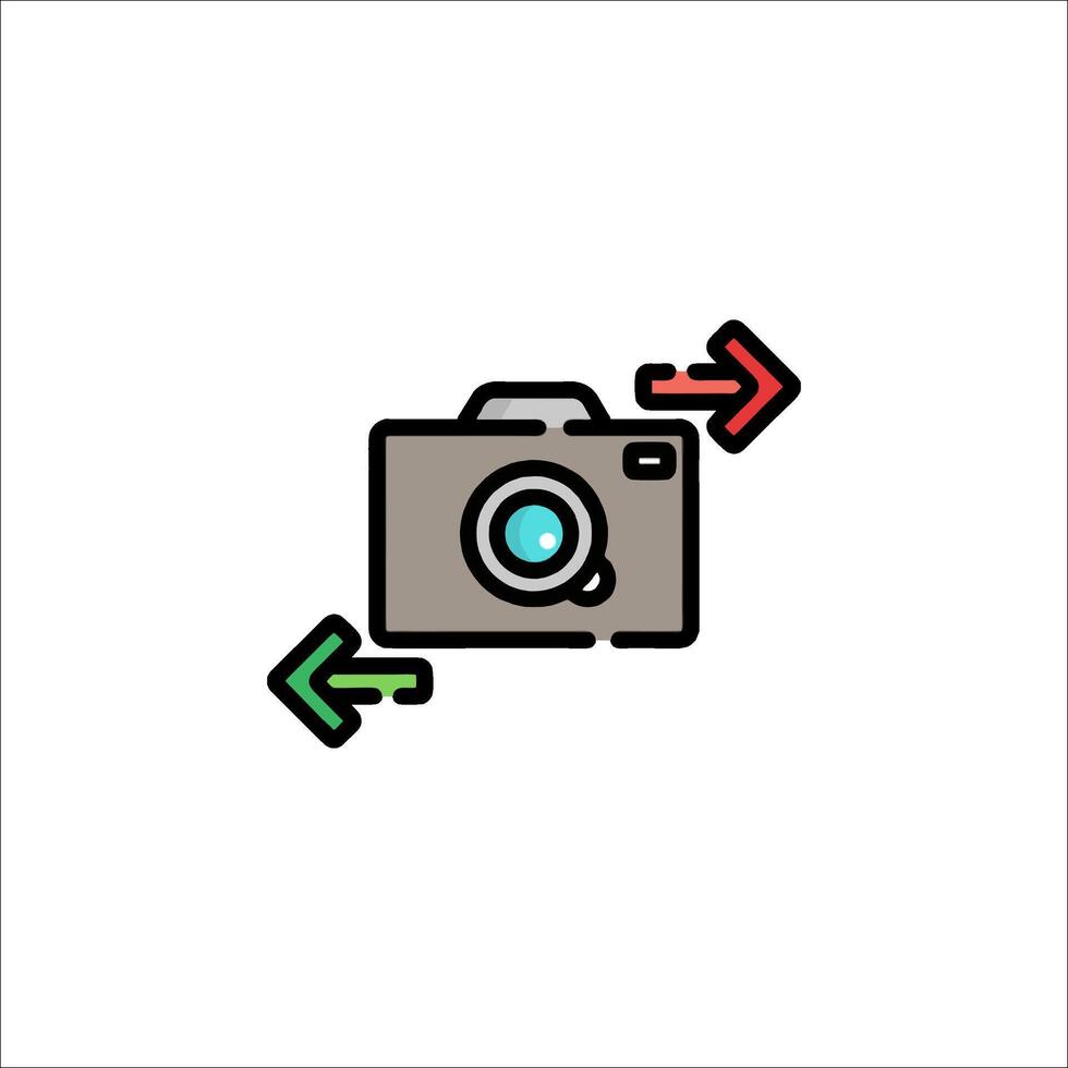 A camera with an arrow pointing to it vector