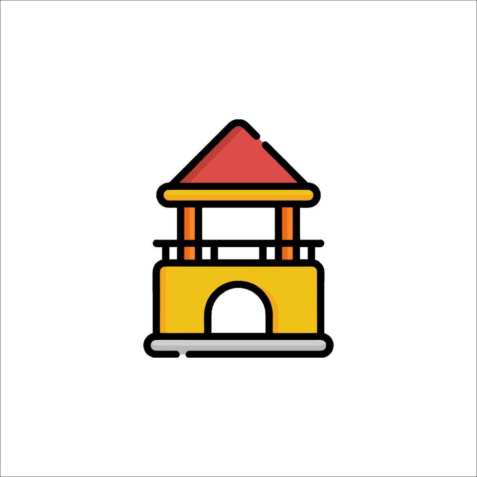 A small building with a red roof on it vector