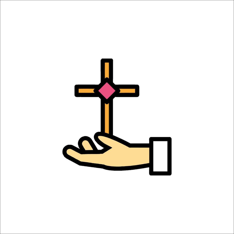 A hand holding a cross icon vector