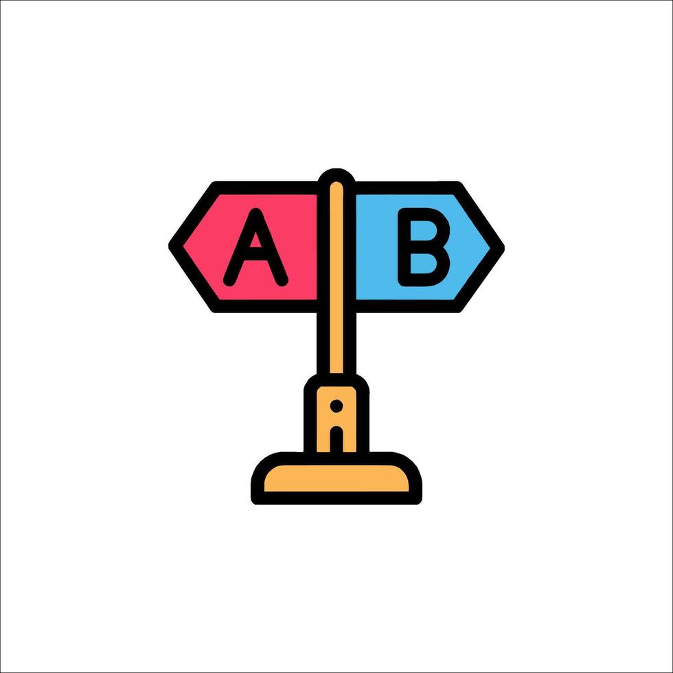A colorful sign with two arrows pointing in different directions vector