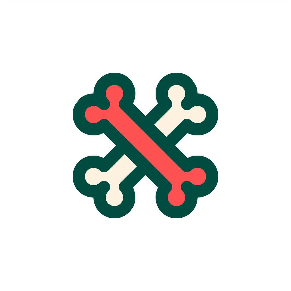A red and green cross with two bones on it vector