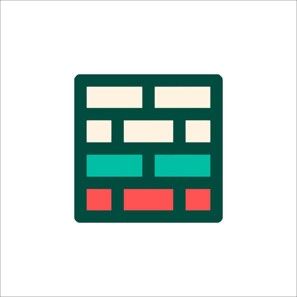 A brick wall icon with red and green squares vector