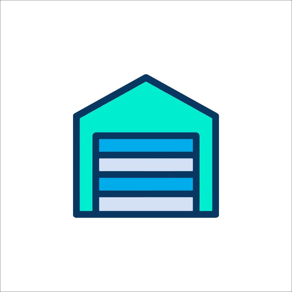 A garage icon with a blue and green color scheme vector