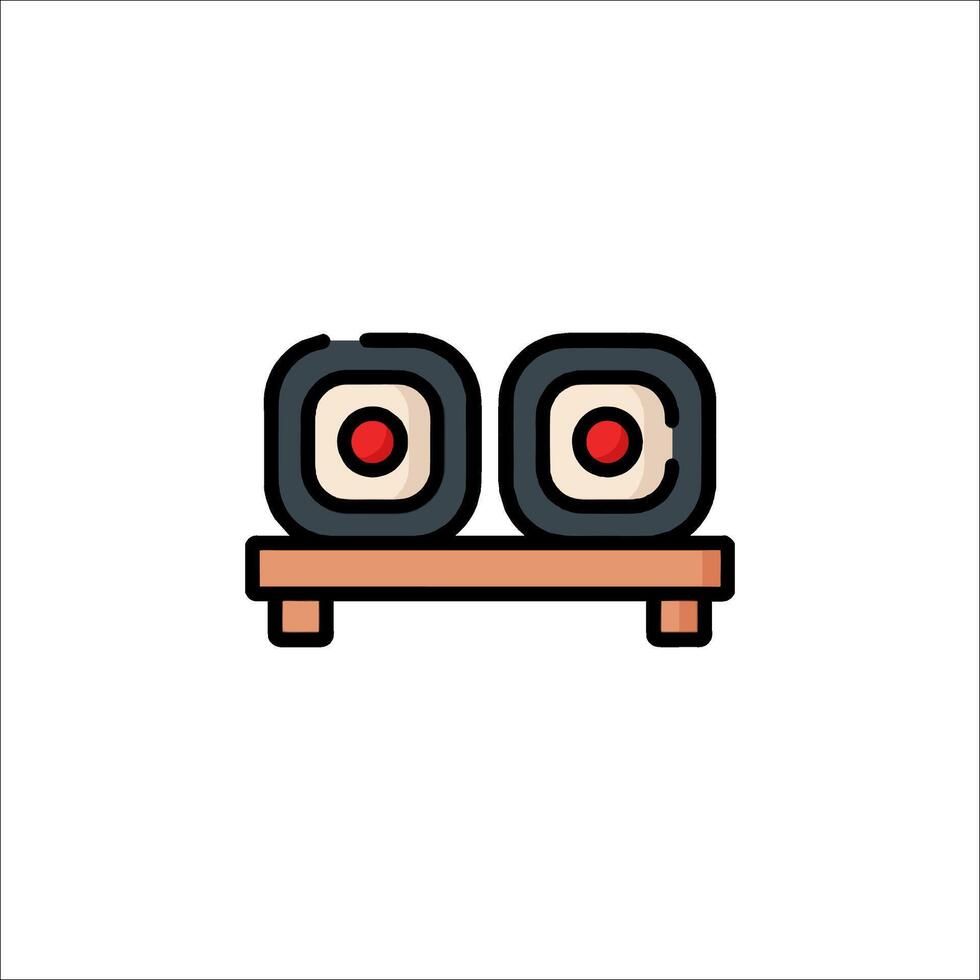 Two sushi rolls on a table icon vector