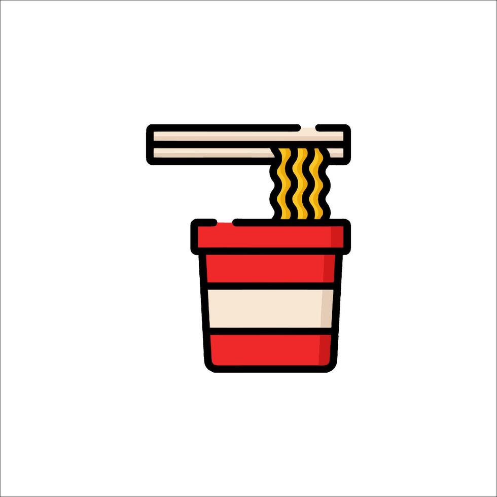 A red cup with noodles and chopsticks in it vector