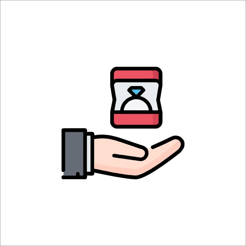 A hand holding a ring and a box of diamonds vector
