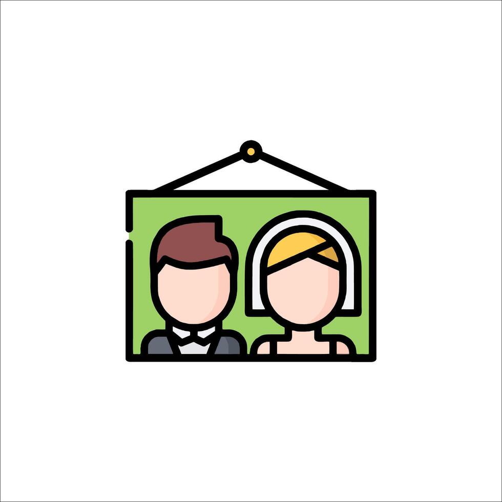 A couple is standing in front of a green frame vector