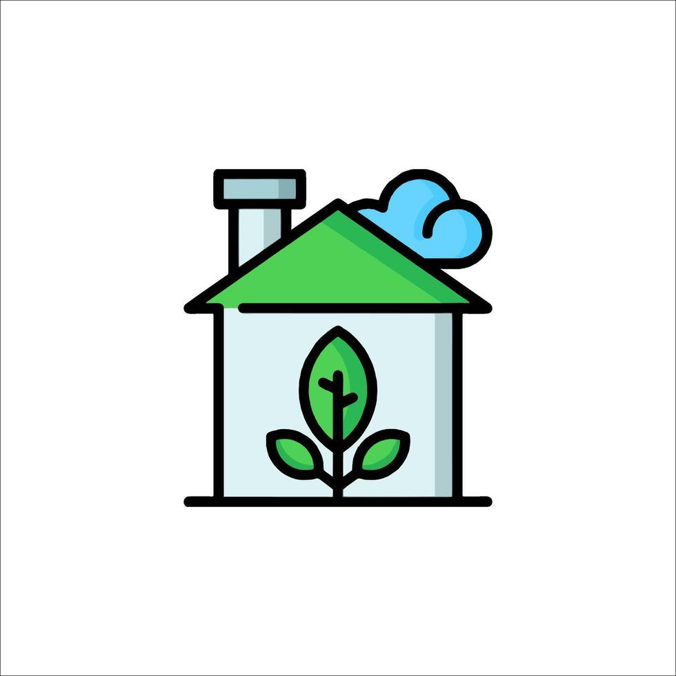 A house with a green plant on the roof and a cloud in the sky vector