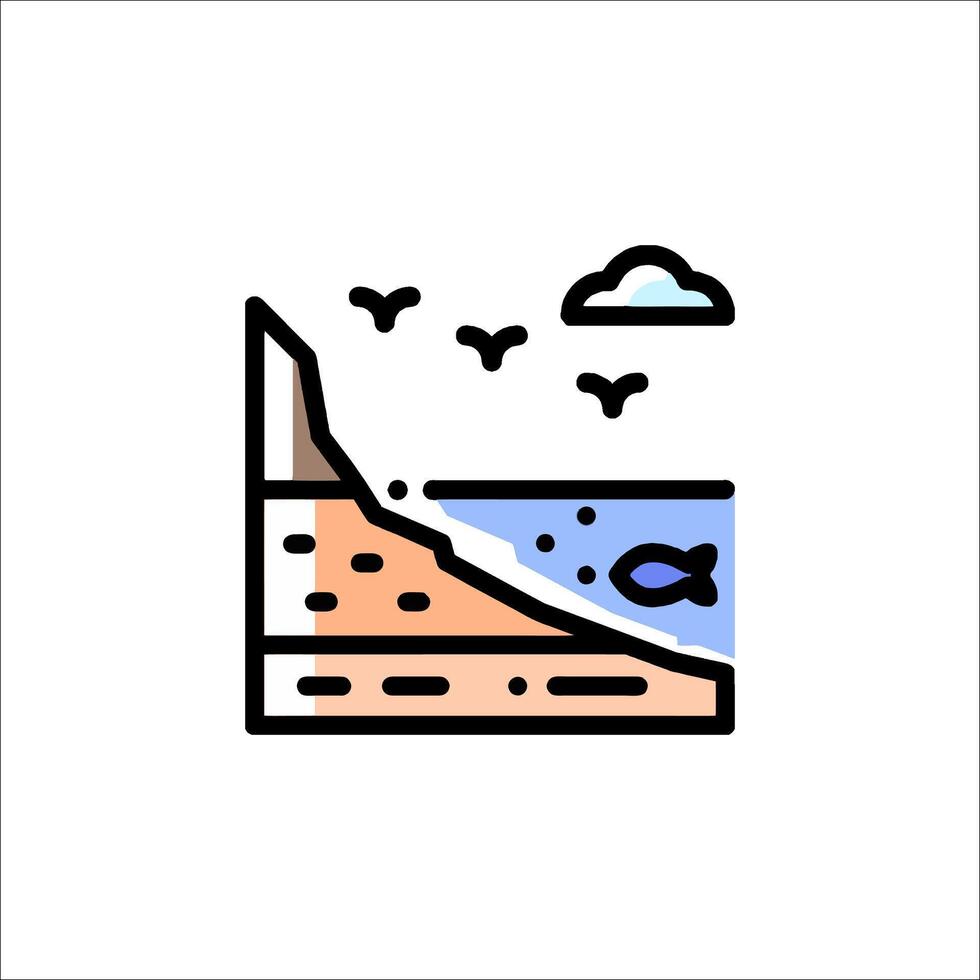 A line drawing of a cliff with a fish swimming in the water vector