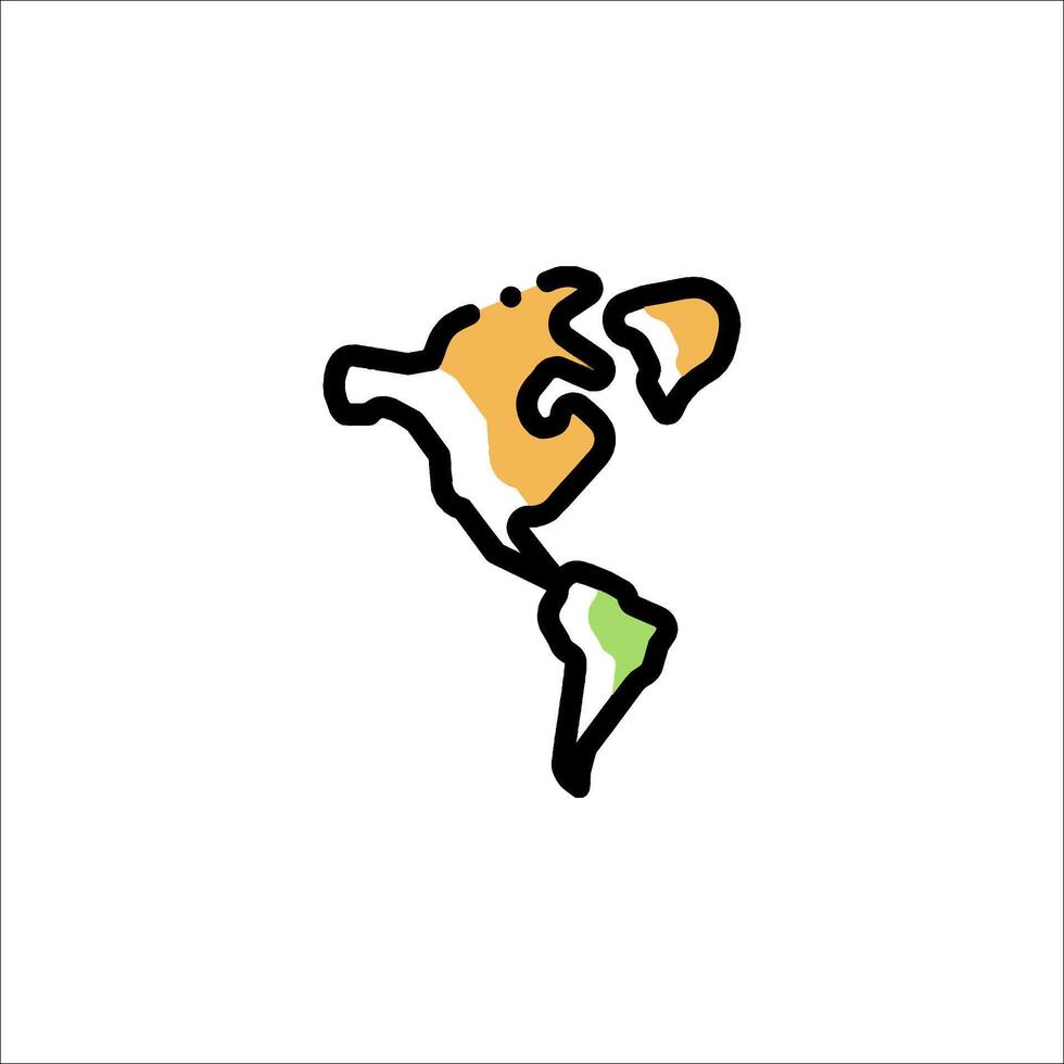 A map of the world with a green and orange outline vector