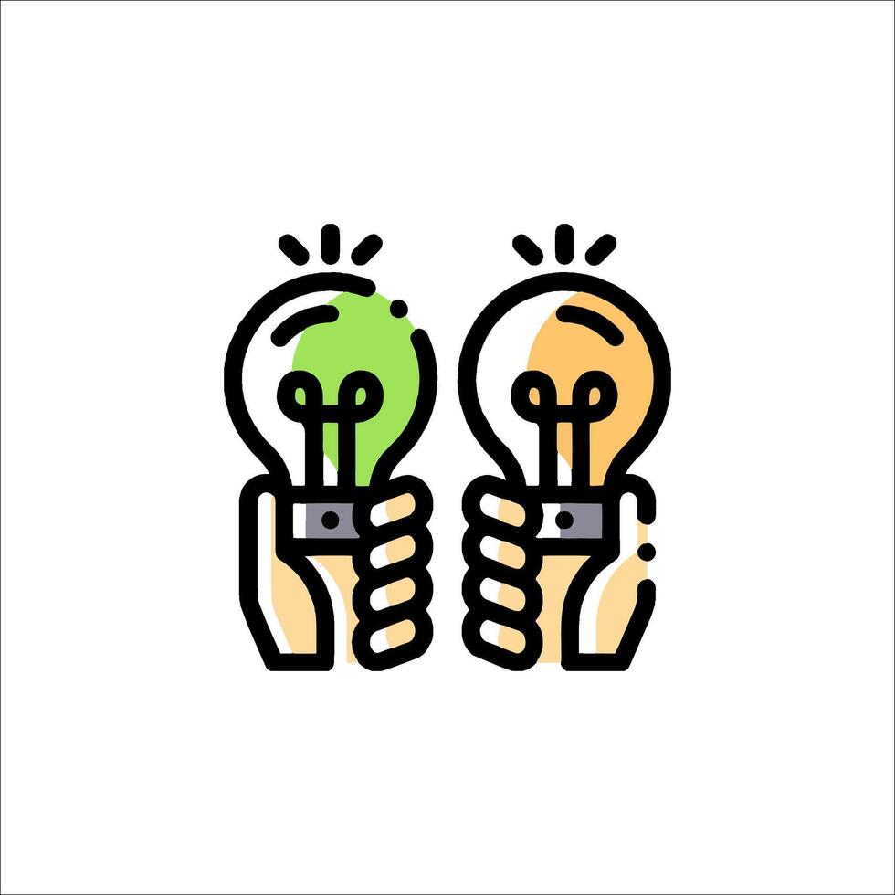 Two hands holding up a light bulb with a green and yellow light bulb vector