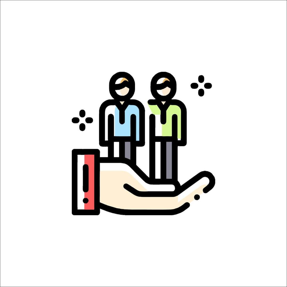 People in a hand holding a hand icon vector