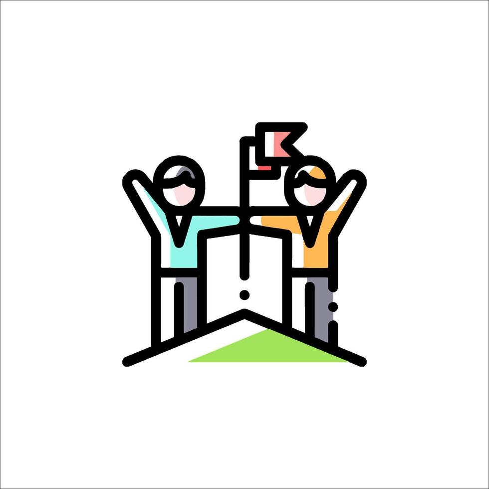 Two people are holding a flag and a flagpole vector