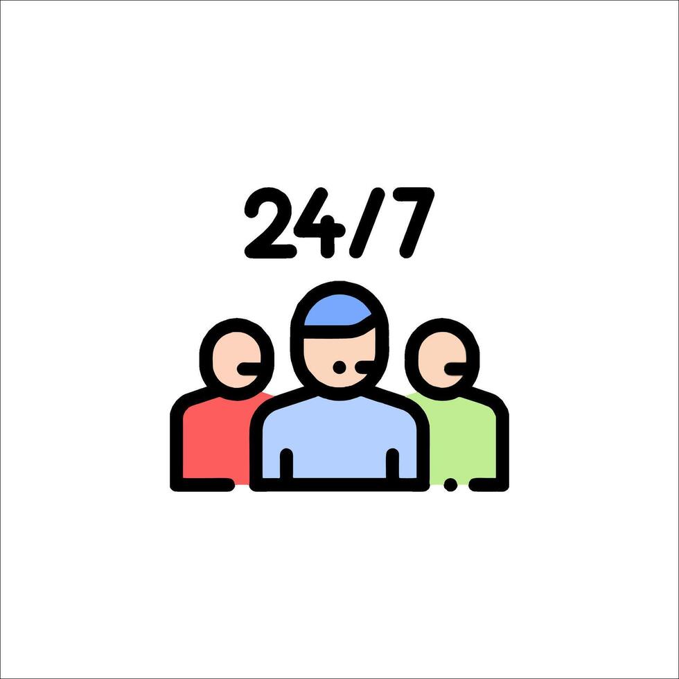 A group of people are sitting around a table with the words 24 7 vector