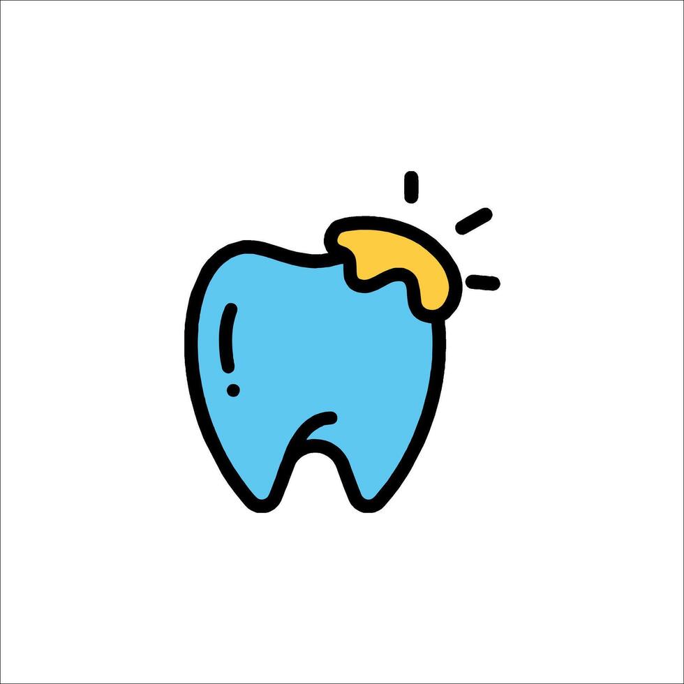 Tooth with a yellow spot on it, with a yellow light shining on it vector