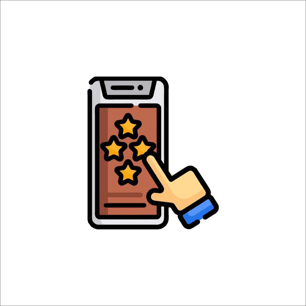 A hand pressing a phone with five stars on it vector
