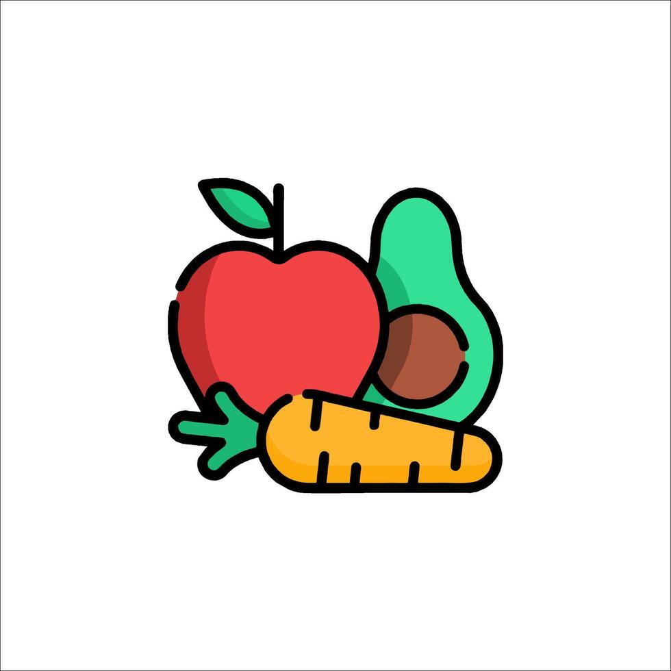 A fruit and vegetable icon with an apple, avocado and carrot vector