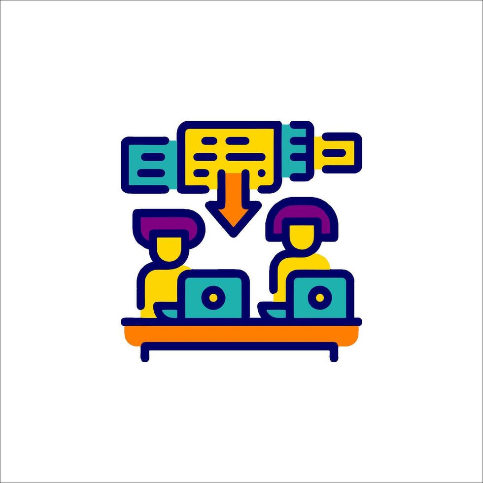 A logo for a website that shows two people working on computers vector