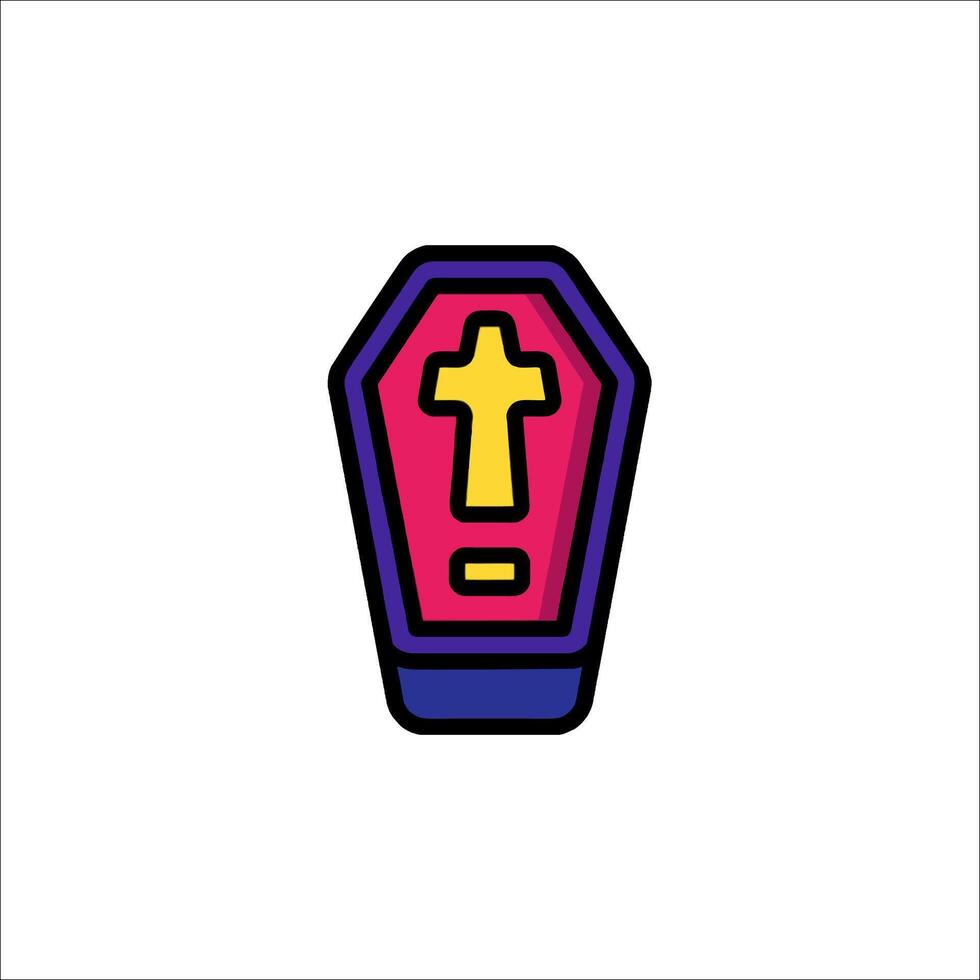 A cartoon coffin with a cross on it vector