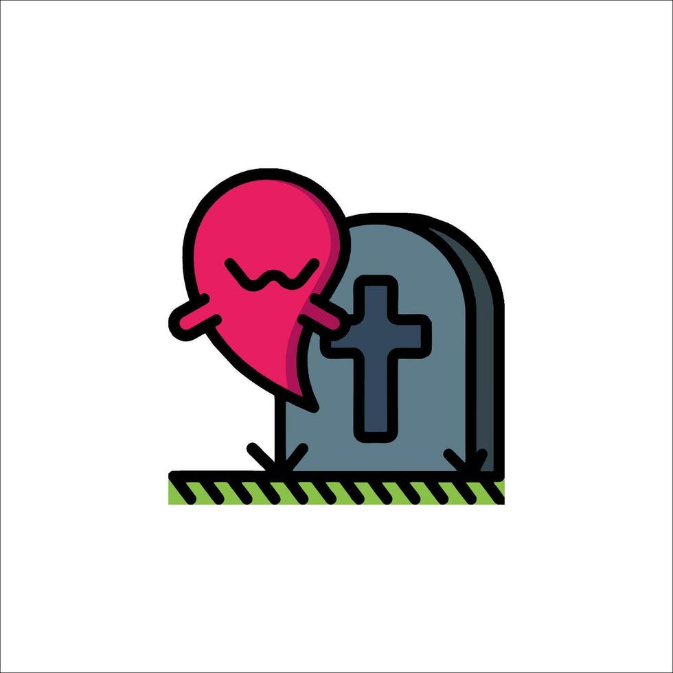 A cartoon ghost is standing next to a tombstone vector