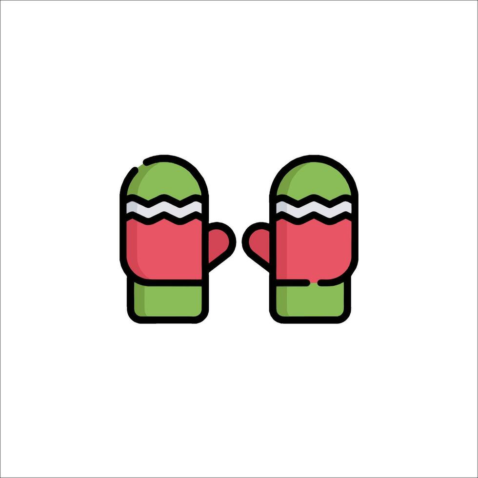 Two mittens are shown in a line style vector