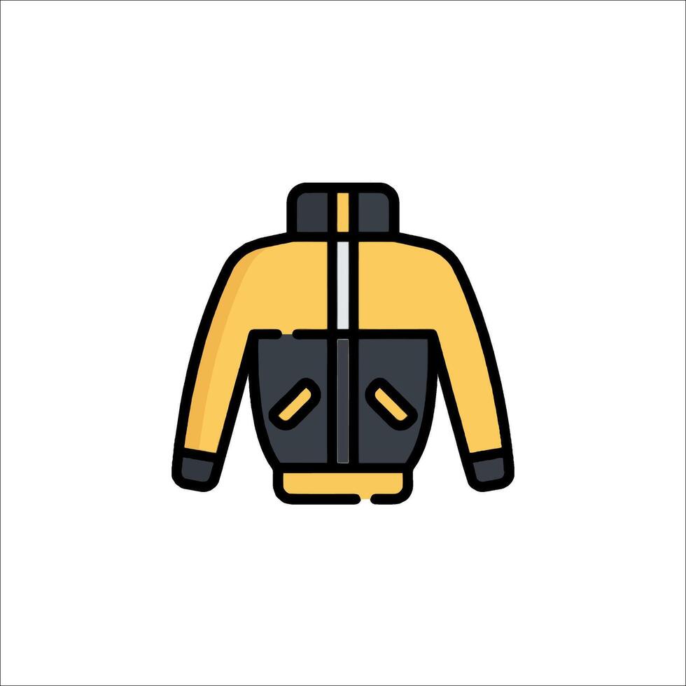 A yellow jacket with black trim on the front vector