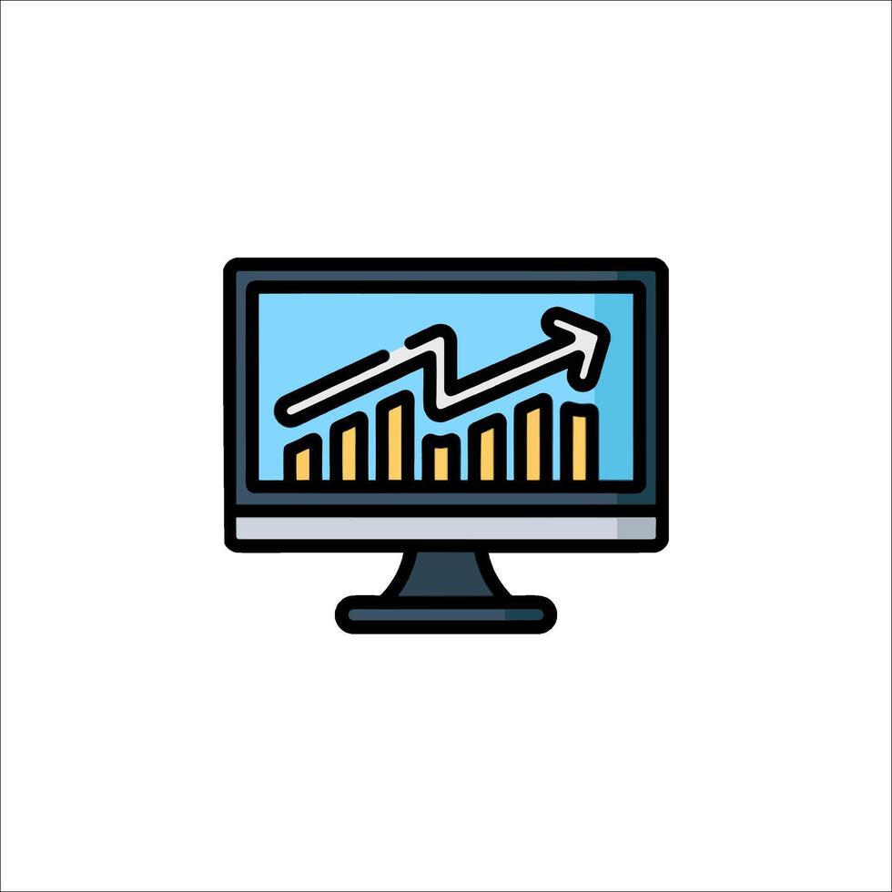 A computer monitor with an arrow going up on it vector