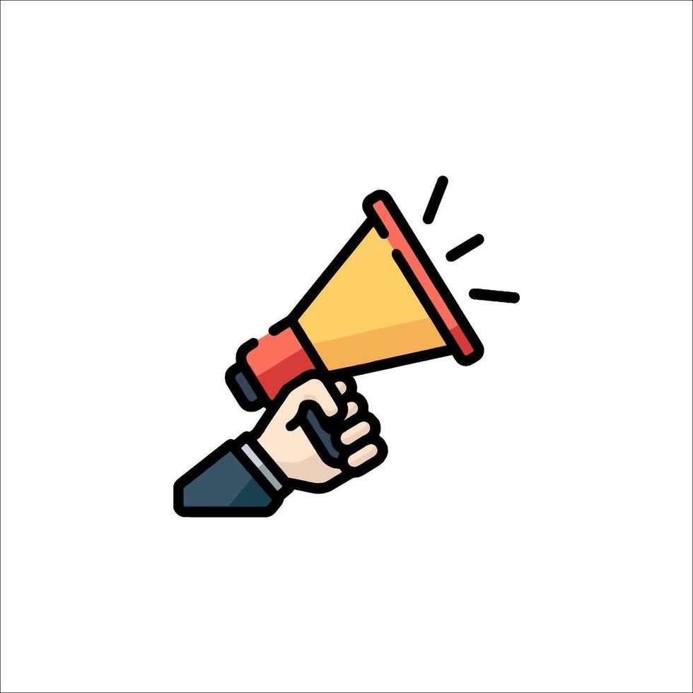 A hand holding a megaphone icon vector