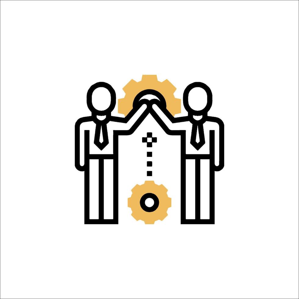 Two people holding hands with gears on their hands vector