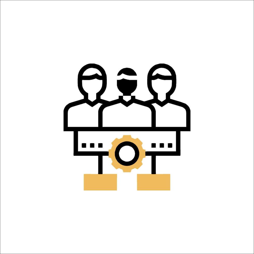 A group of people sitting at a table with a clock vector