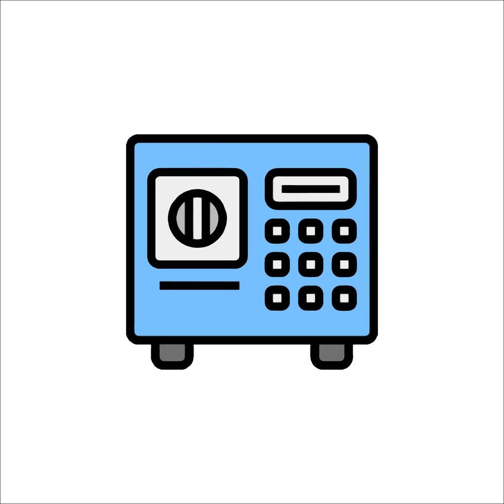 A blue and white icon of a computer vector