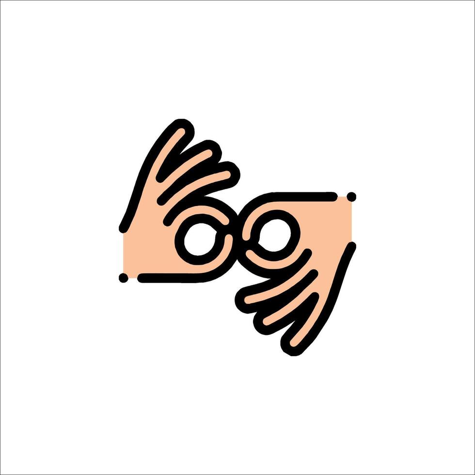 Two hands holding a pair of glasses icon vector