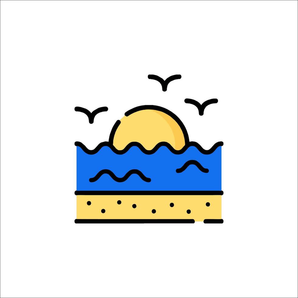 A beach with waves and a sun in the background vector