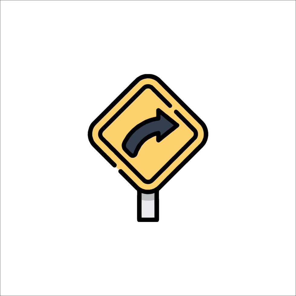 A yellow road sign with an arrow pointing in the opposite direction vector