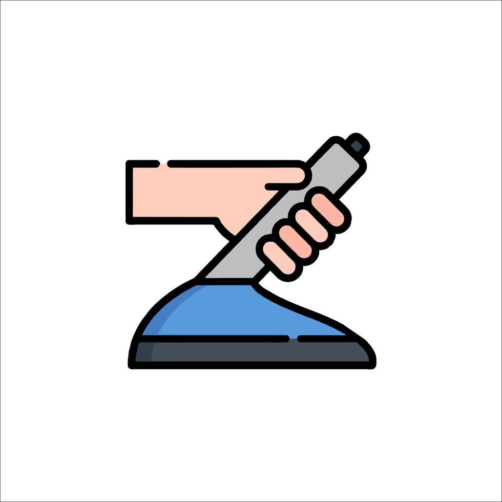 Hand holding a pen and ironing board icon vector