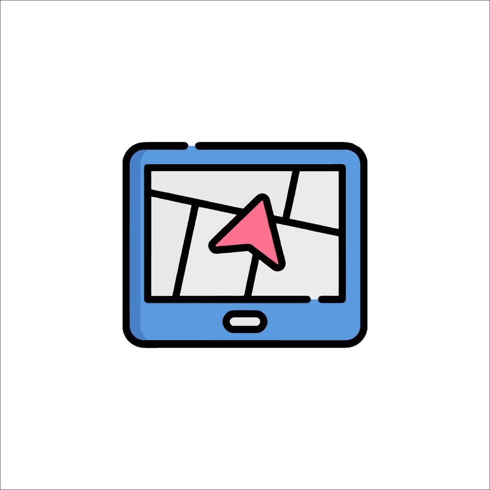 A map icon with a pink arrow pointing to it vector