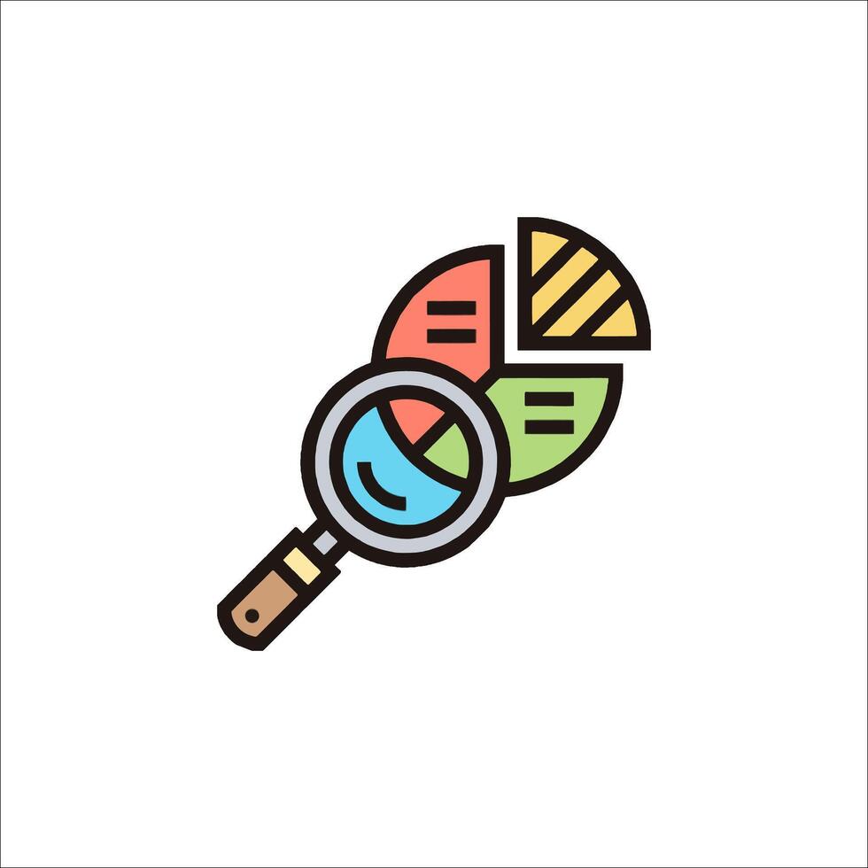 A magnifying glass with a pie chart on it vector