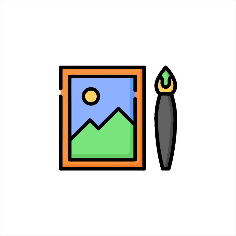 A picture frame with a brush and a mountain in the background vector