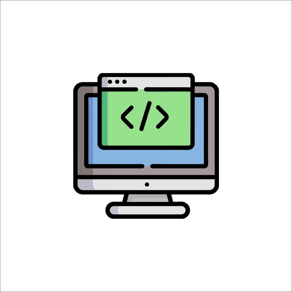 A computer monitor with a code symbol on it vector