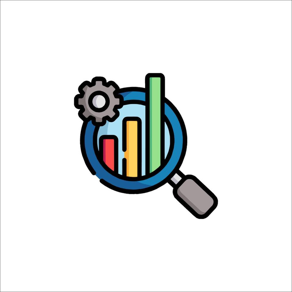 A magnifying glass with a graph and gears vector