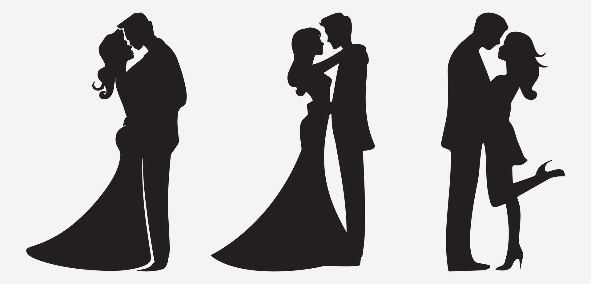 Silhouette of romantic couples in different poses vector