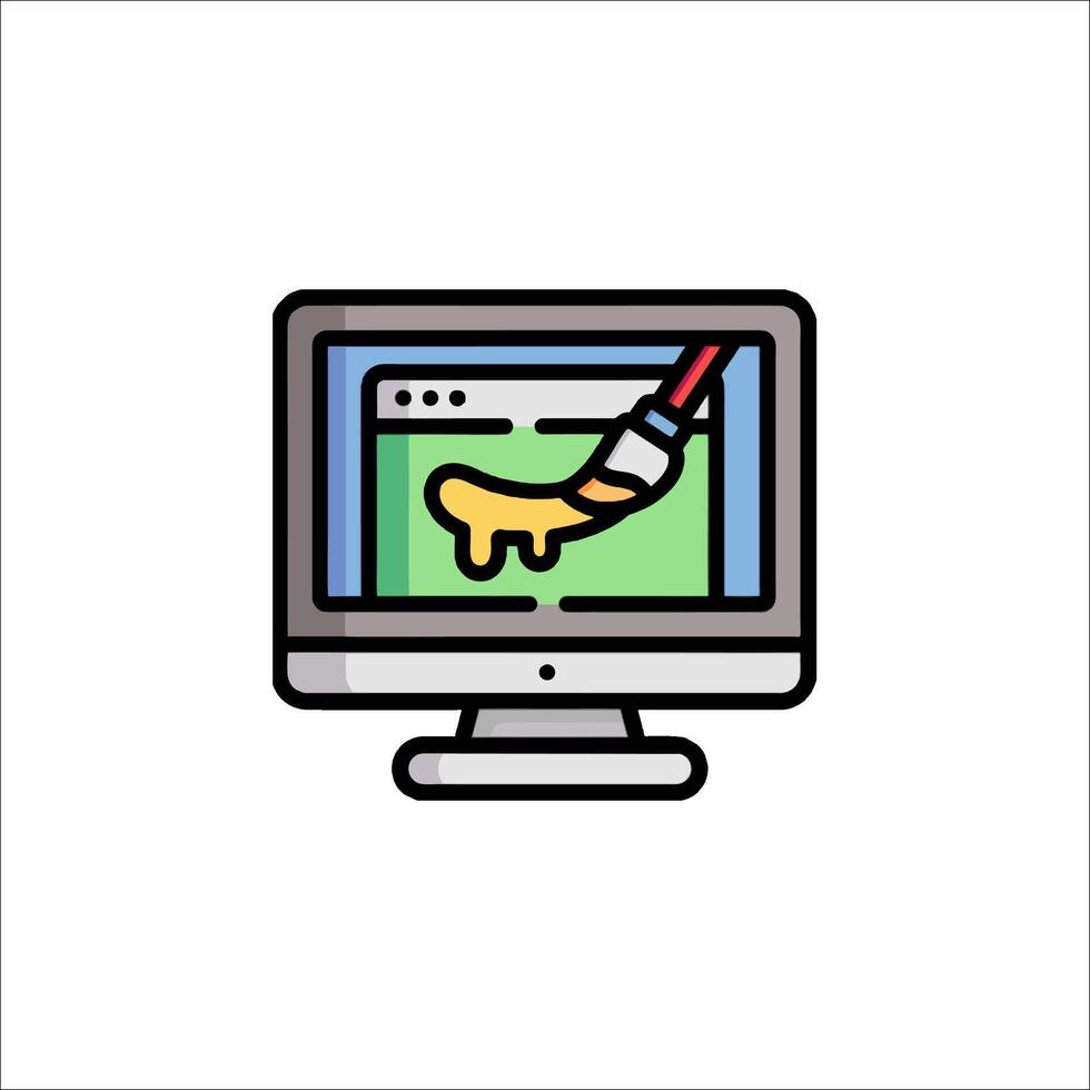 A computer monitor with a paintbrush on it vector