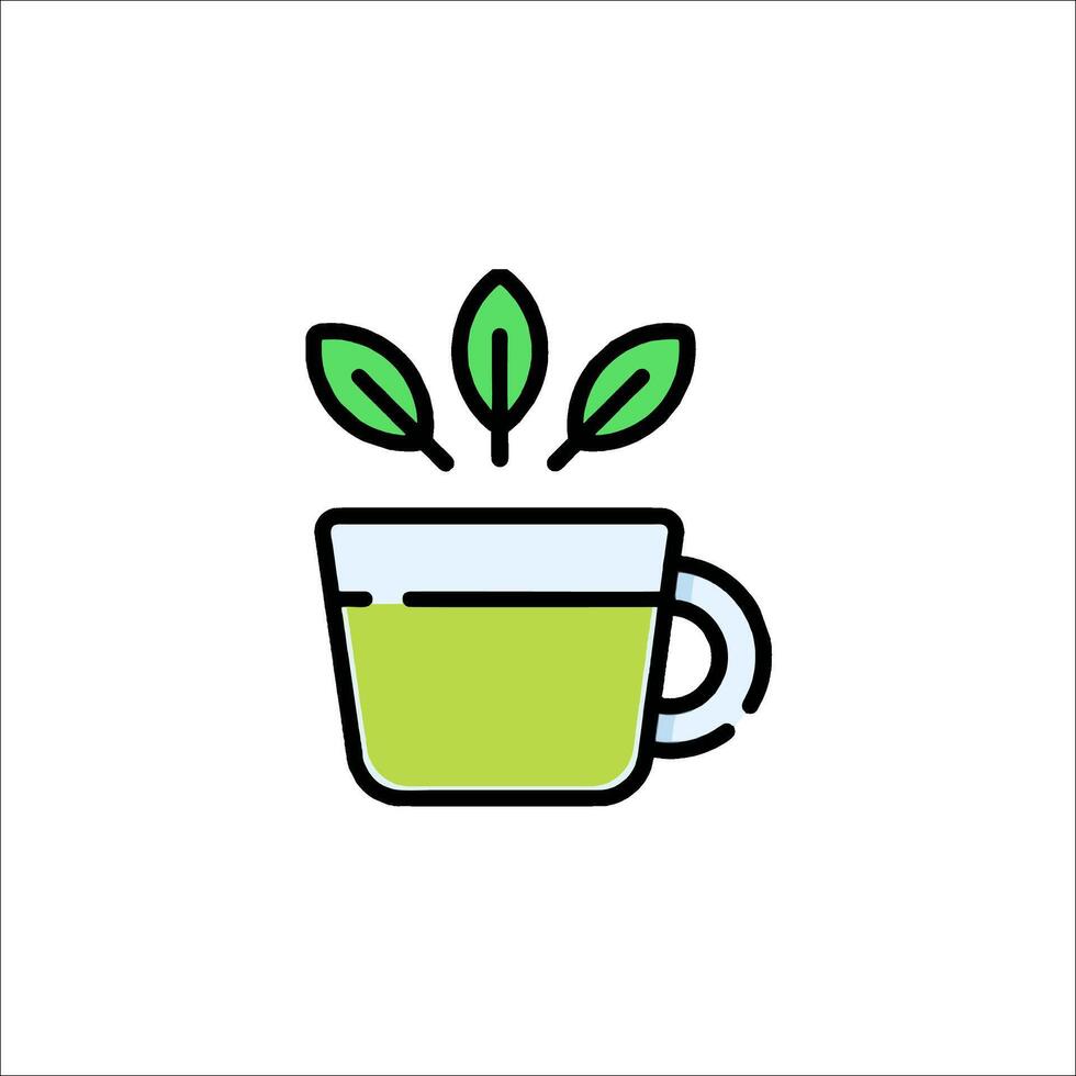 A cup of green tea with leaves in it vector