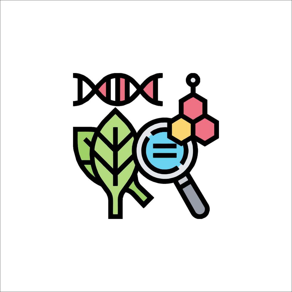 A green leaf with a magnifying glass and a dna vector