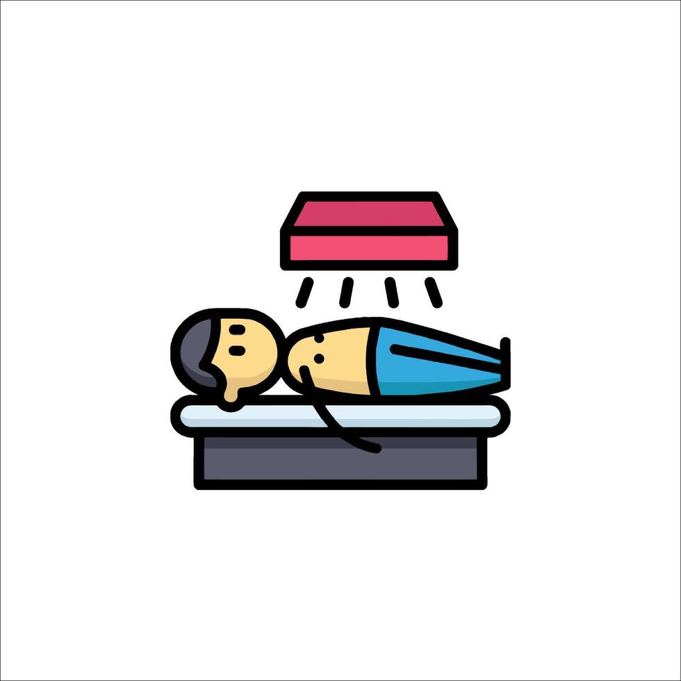 A man laying on a table with a light on it vector
