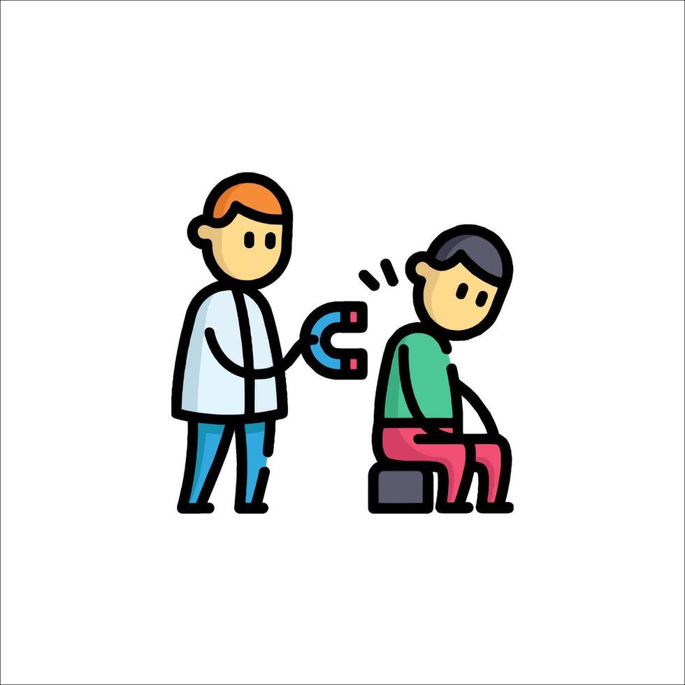 A man is sitting on a chair and has a doctor's hand on his shoulder vector