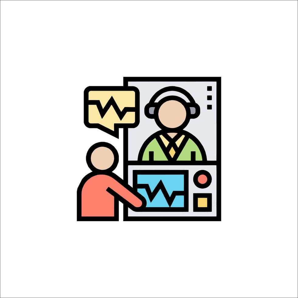 A man is standing in front of a computer screen with a monitor and a person in the background vector