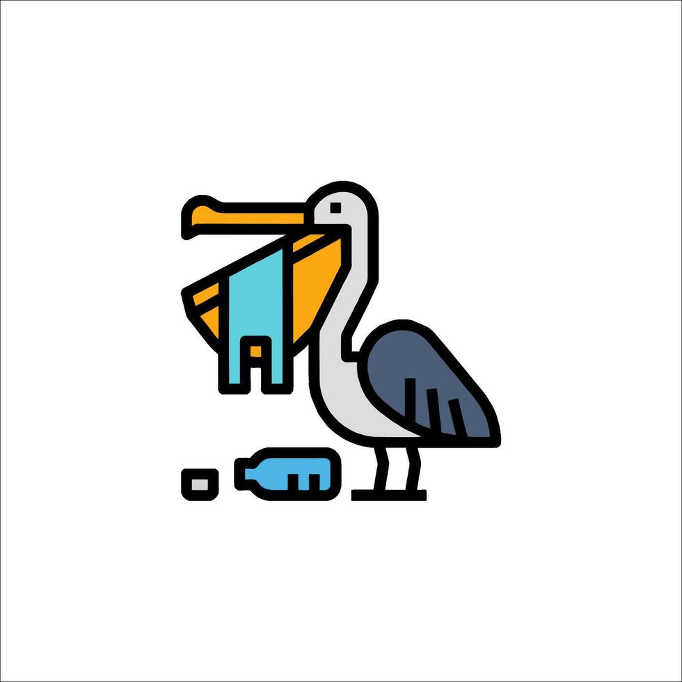 Pelican with a bag of trash in its beak vector