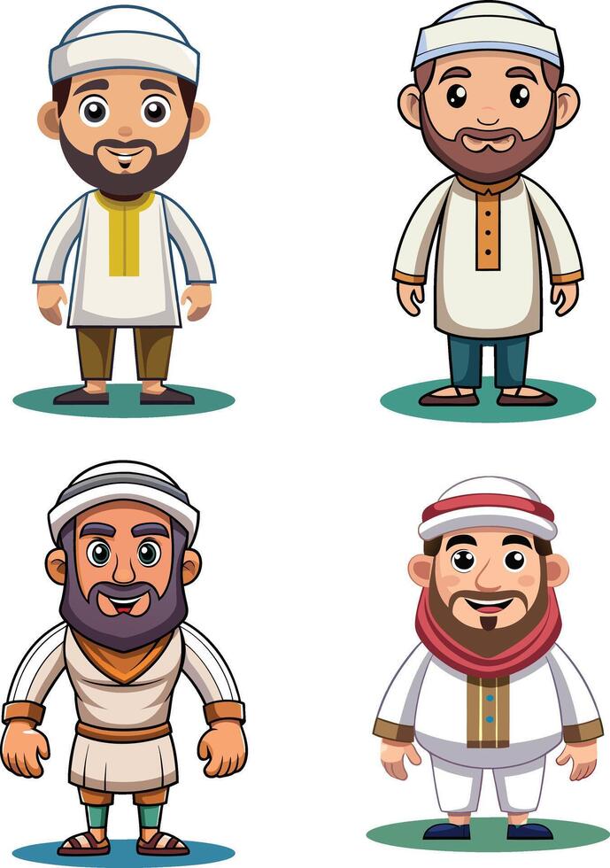Illustrated Set of Muslim Men Characters vector
